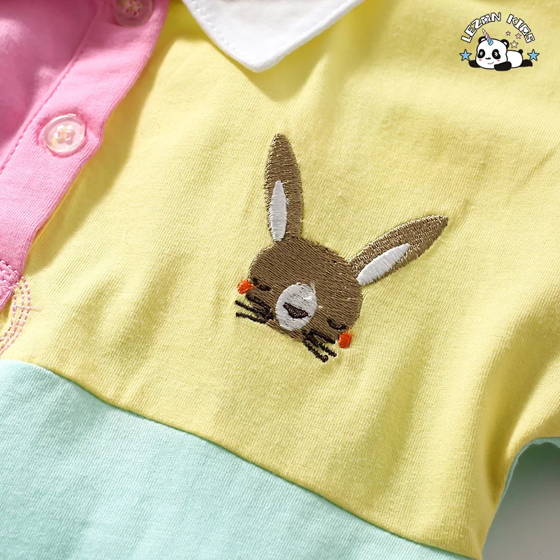 LEZONKIDS - OEM ODM Custom Color Short Sleeve Splicing Kids Dress Cotton Casual Girls Dress for 2 to 14T Girls